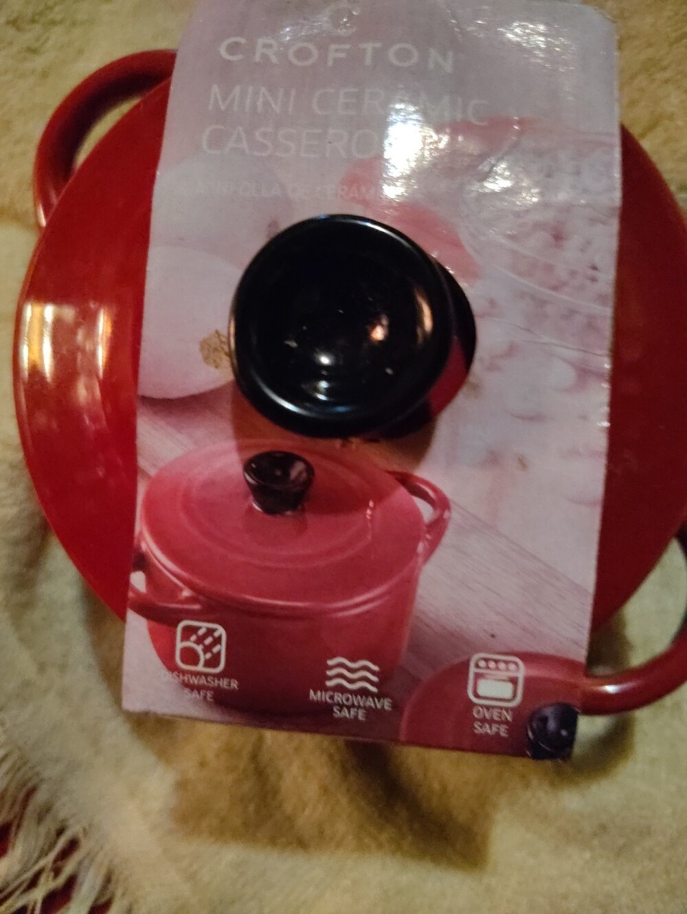 Croton Red Ceramic Mini Casserole with Black Knob
